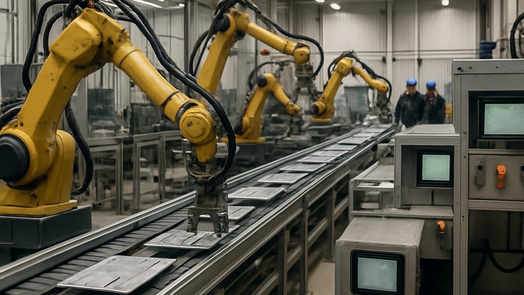 Automated production line inside AI Smart Factories with robotics and inspection