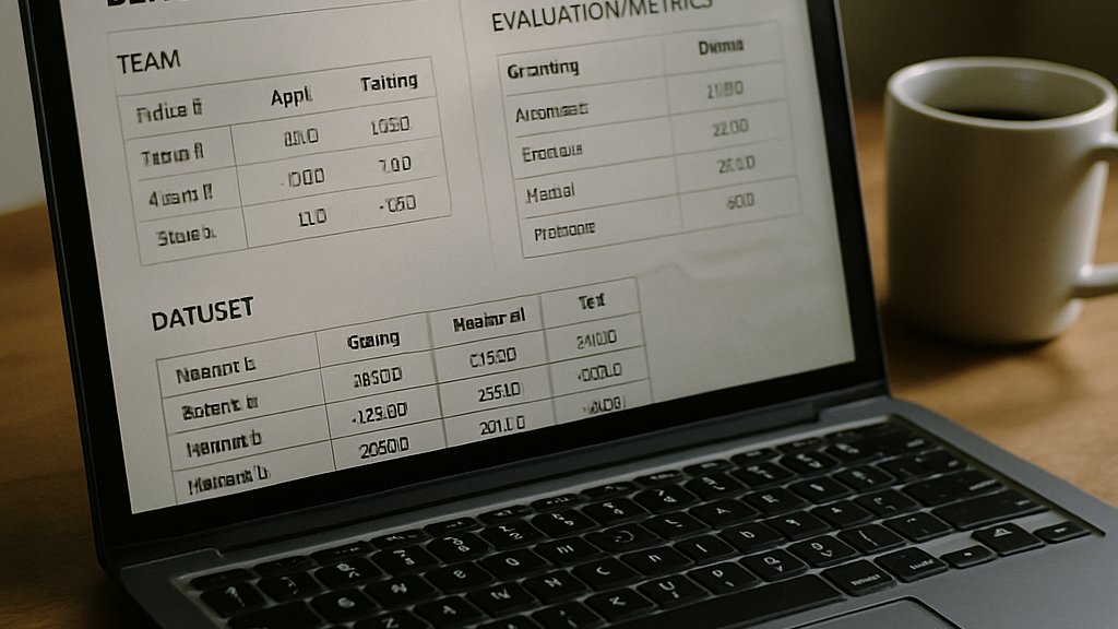 Laptop displaying Agent Training Data benchmark results and metrics