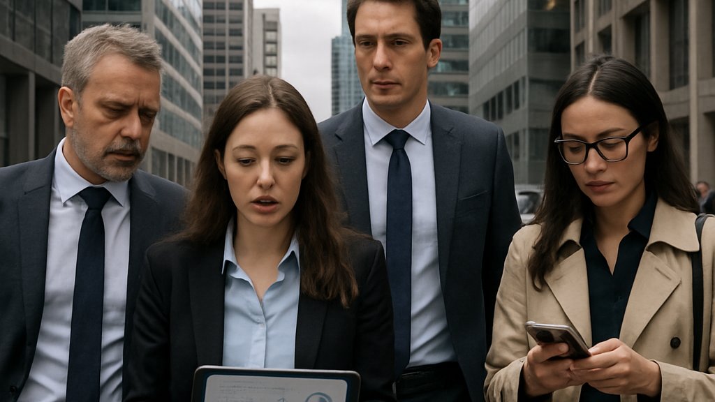 Investors reviewing Venture AI Investments in a financial district