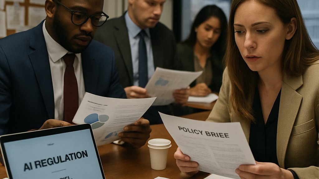 Staff reviewing Federal AI Regulations proposals in a Capitol Hill office
