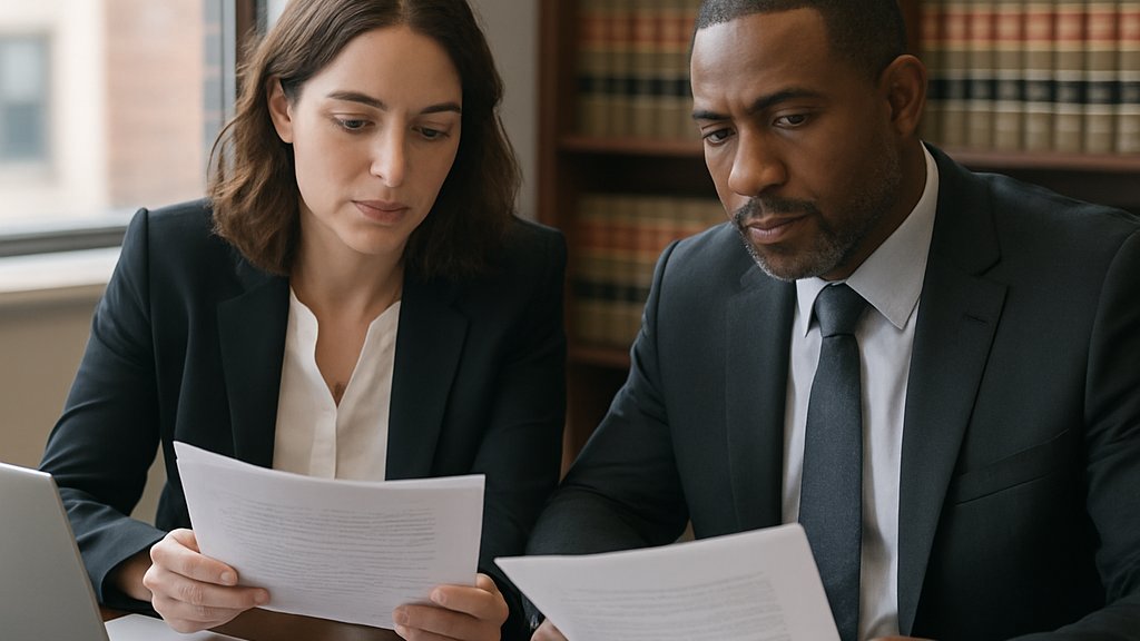 Lawyers reviewing documents in AI Litigation Dispute case