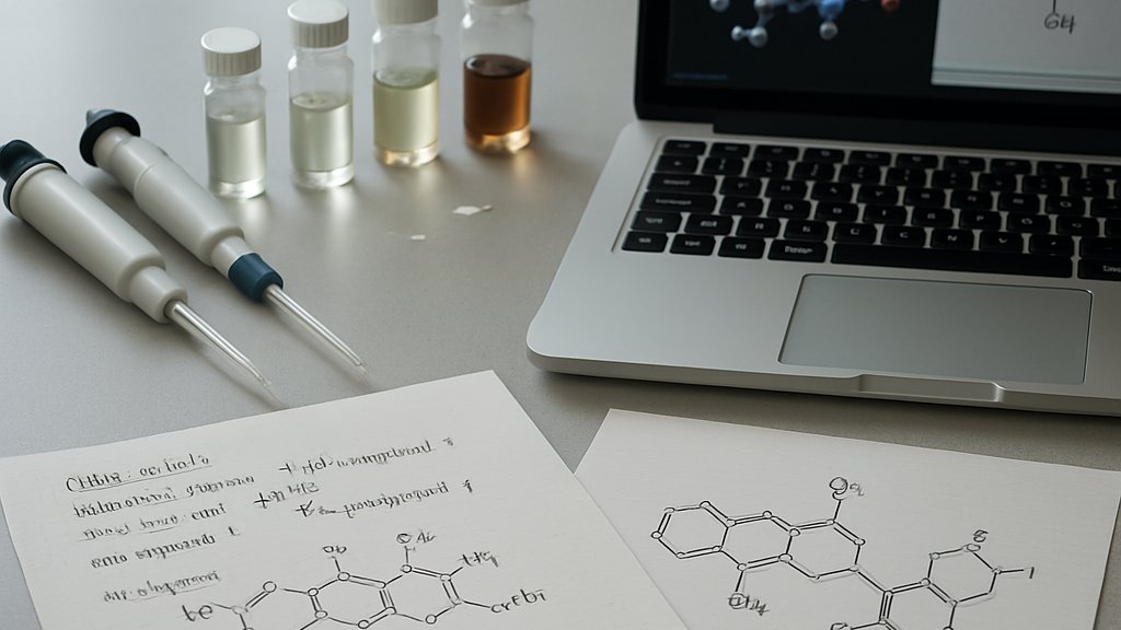 AI Drug Discovery researcher analyzing molecular models at a chemistry workstation
