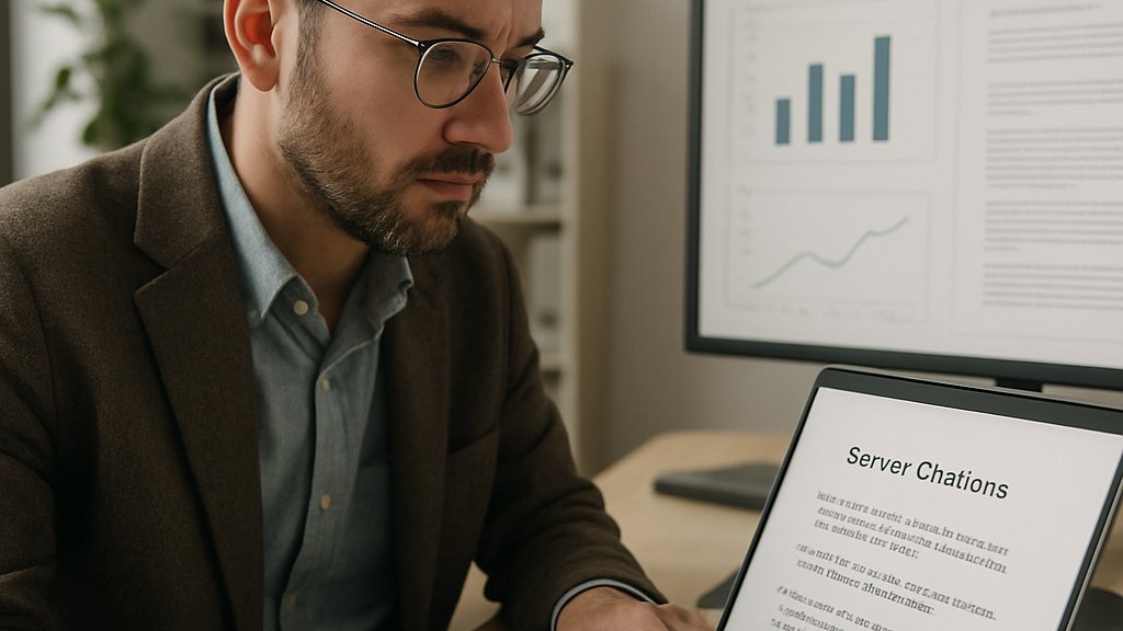 Professional reviewing citations with AI Research Automation on laptop