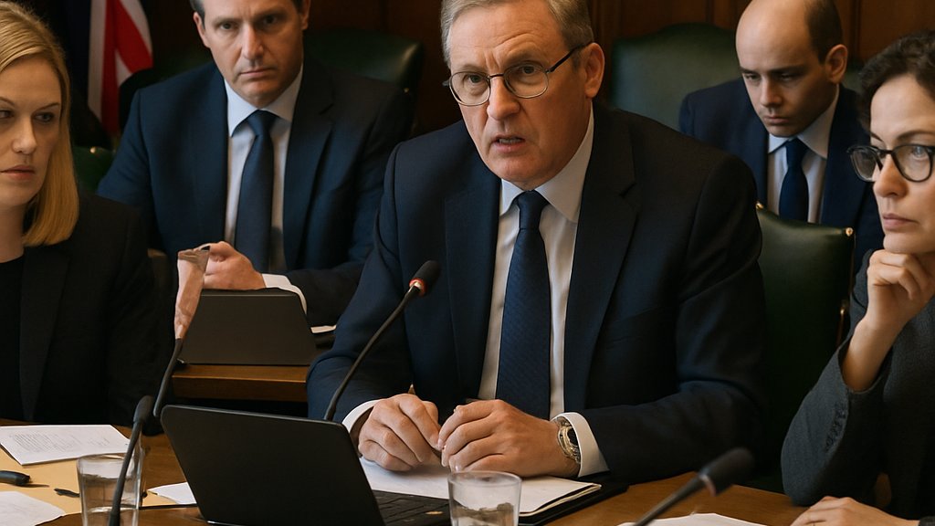 Parliamentary committee scene for AI Infrastructure Policy political debate