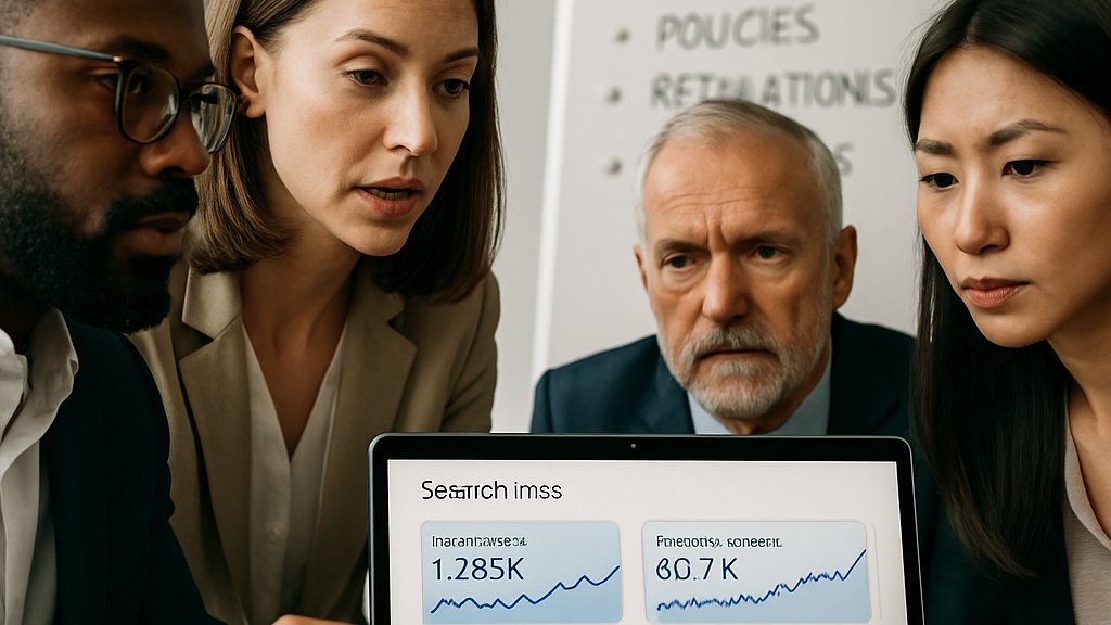AI Search Liability business team discussing compliance risks and search analytics