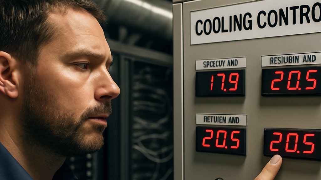 Engineer reviewing AI Cooling Technology controls in a server room
