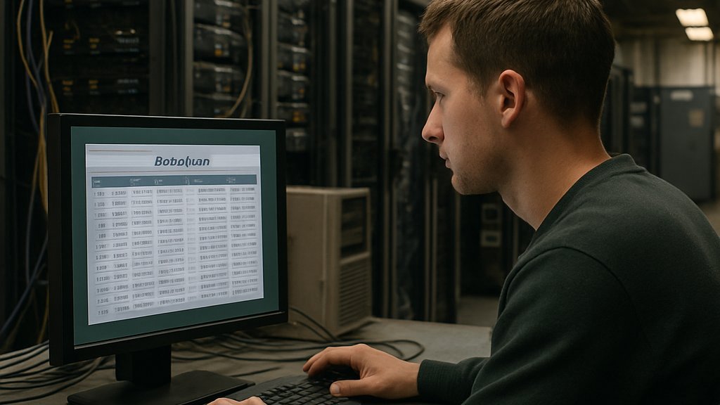 Technician reviews access logs for Frontier AI Governance in a data center