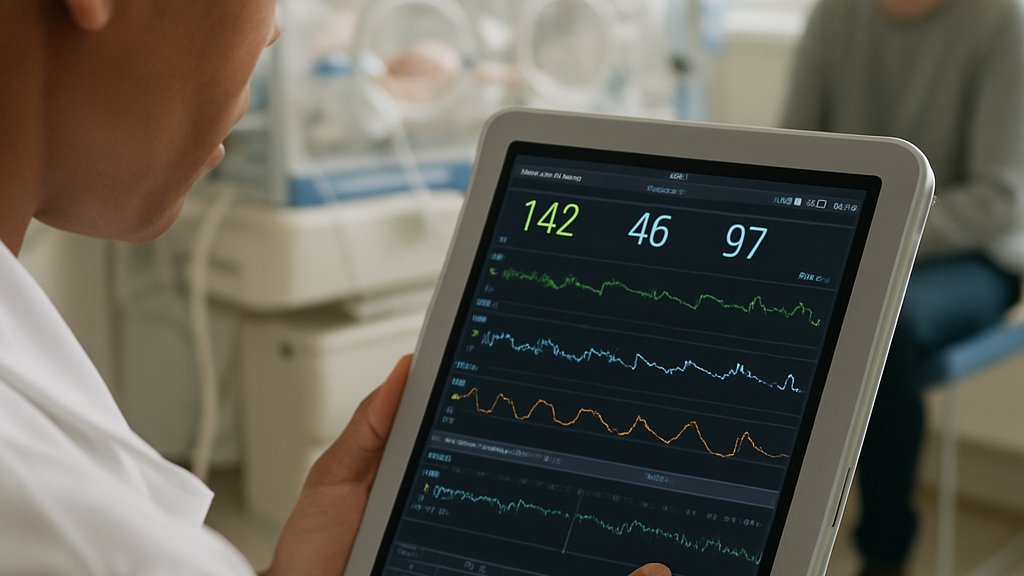 Neonatal AI Monitoring dashboard reviewed by clinician in newborn care unit