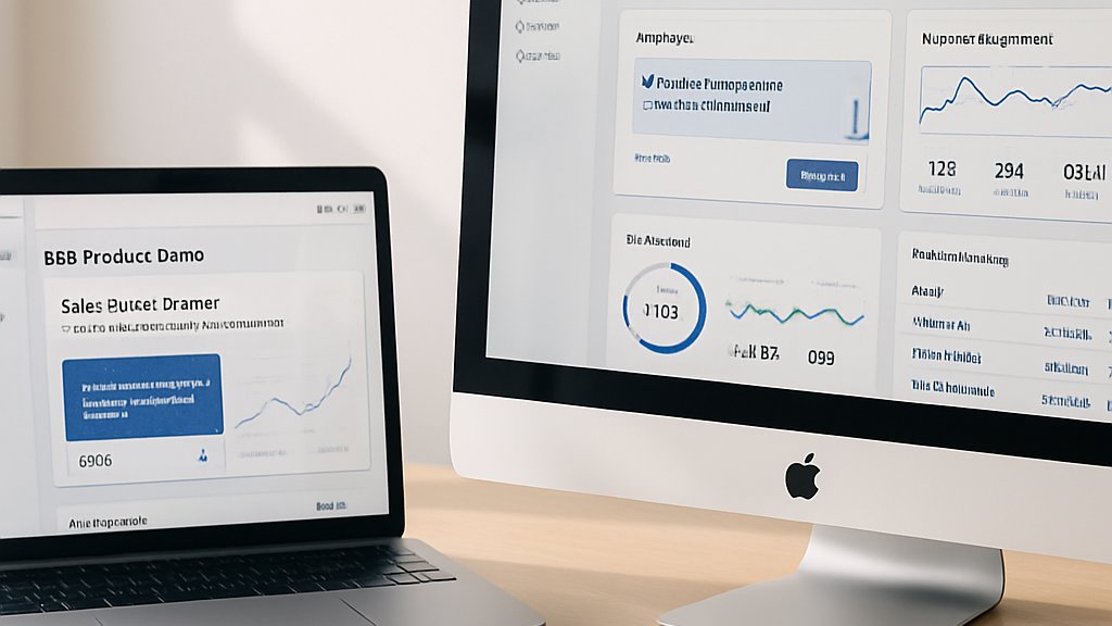 AI Product Experience dashboard on laptop in a clean office