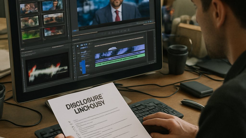AI Regulation Framework deepfake disclosure checklist in newsroom workspace