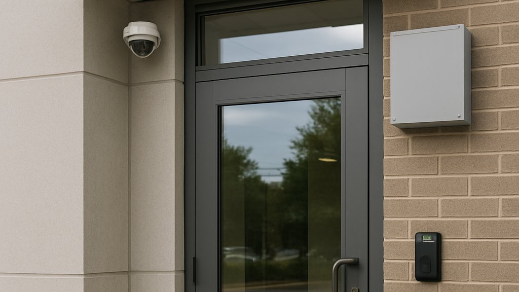 Physical Security AI edge devices installed at a building entrance
