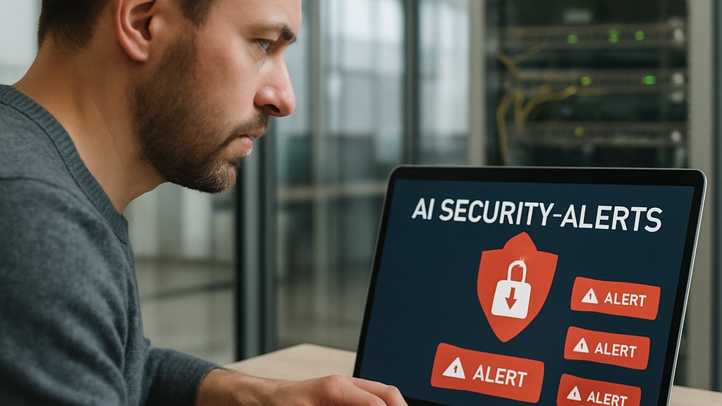 Network engineer reviewing Agentic AI Security alerts on a laptop