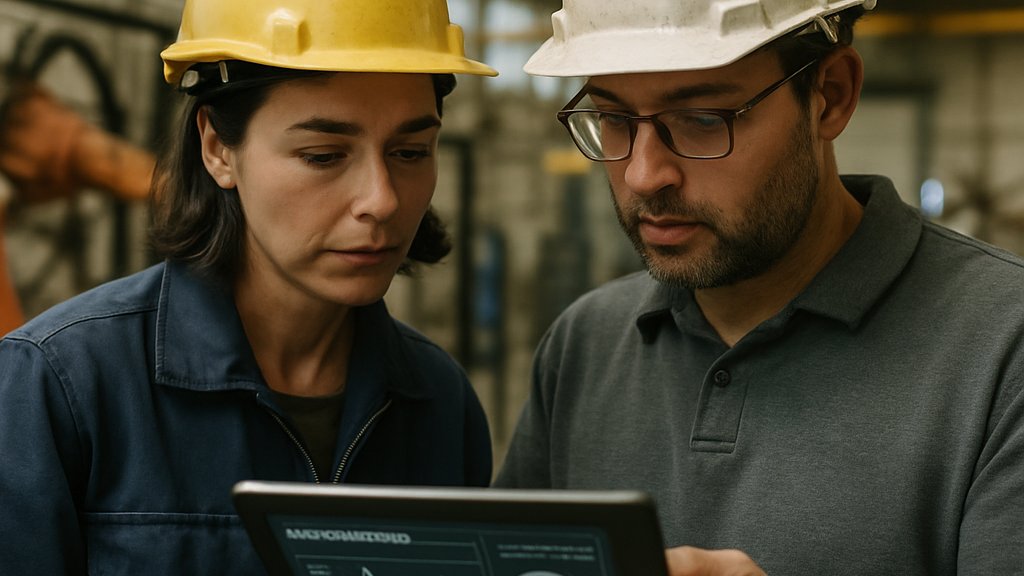 Industrial Physical AI engineers reviewing factory robotics data