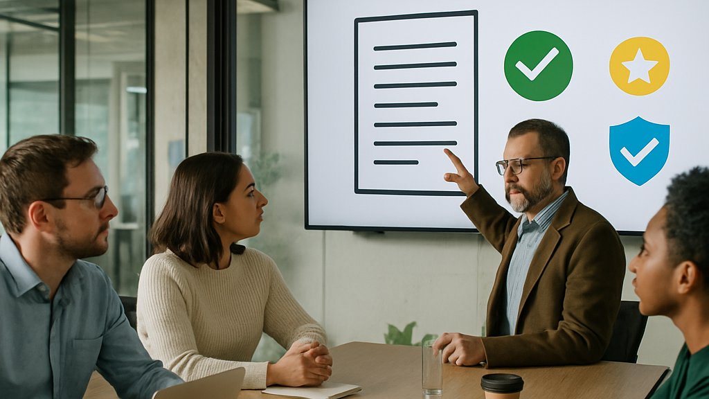 AI Content Authenticity team meeting in enterprise conference room