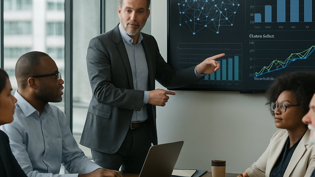 Executives discussing Decentralized AI Compute market adoption in meeting room