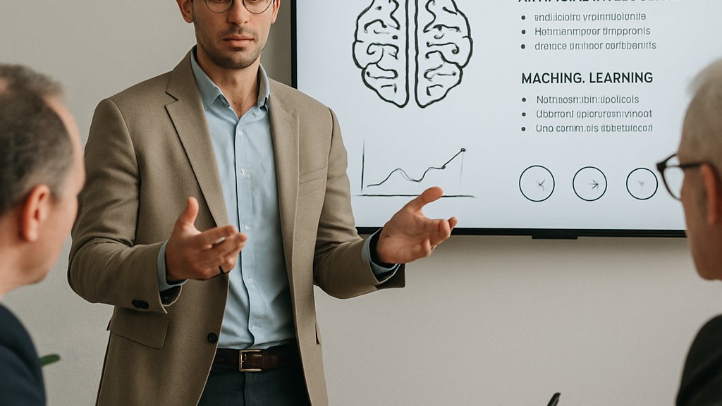 Startup founder pitching to investors for an AI Investment Fund backer