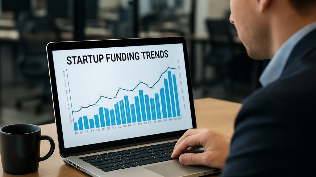 AI Startup Funding trends analyzed on laptop in a modern office
