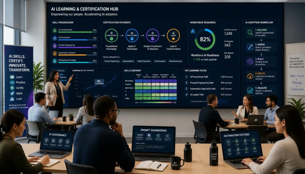 Teams participating in AI training programs addressing enterprise AI skills gap