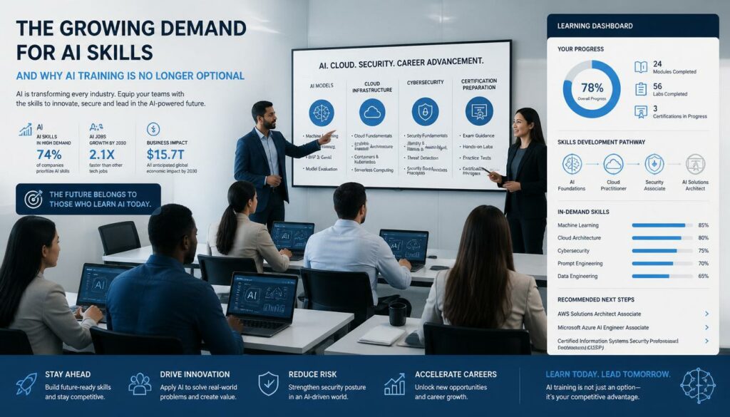Learners attending structured AI training programs in India focusing on cloud and AI skills