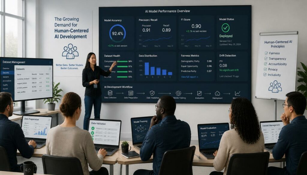 Employees learning AI Training Data management and workflow practices