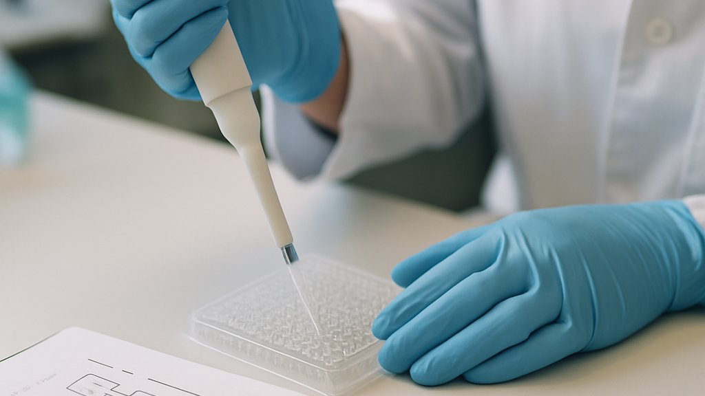 Gene Editing AI workflow with pipette and microplate in biotech lab