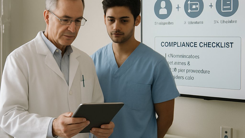 Healthcare training scene featuring Education AI Solutions and compliance workflows