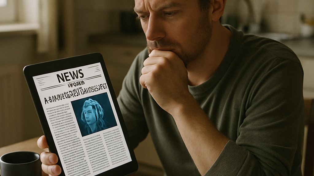 AI Public Sentiment reflected in a concerned American reading about automation at home