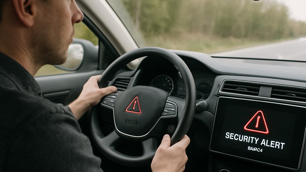 Vehicle AI Security alert displayed inside connected car dashboard