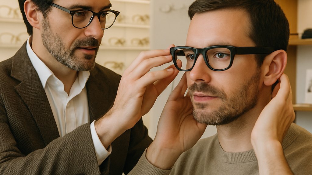 Optician demonstrating AI Smart Glasses during a customer consultation