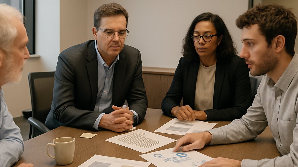 Materials Discovery AI funding meeting with executives in a modern conference room