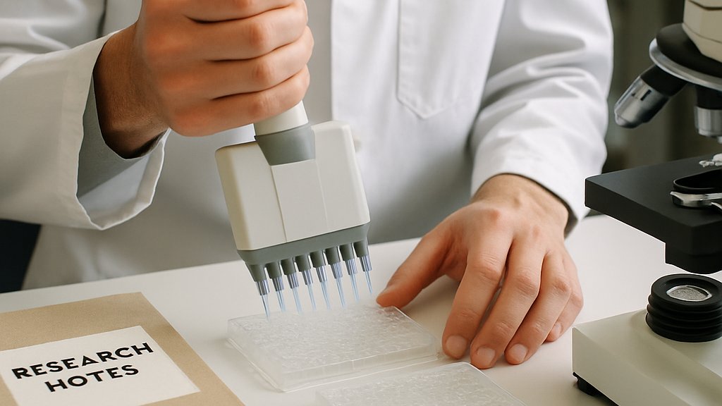 Neuroimmune Drug Discovery lab scientist working with assay plates and research tools