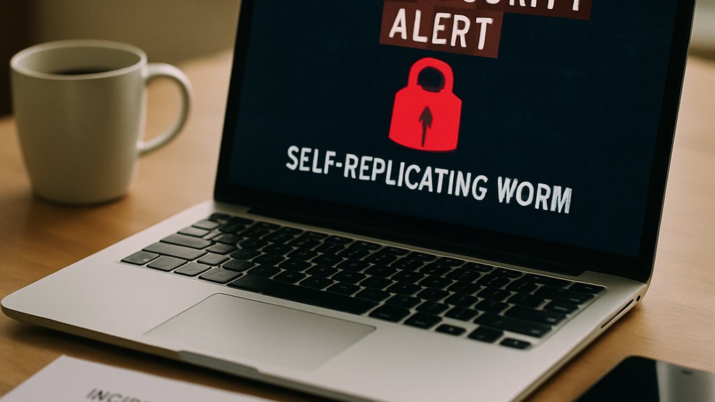 Laptop alert highlights AI Malware Threat and self-replicating worm behavior