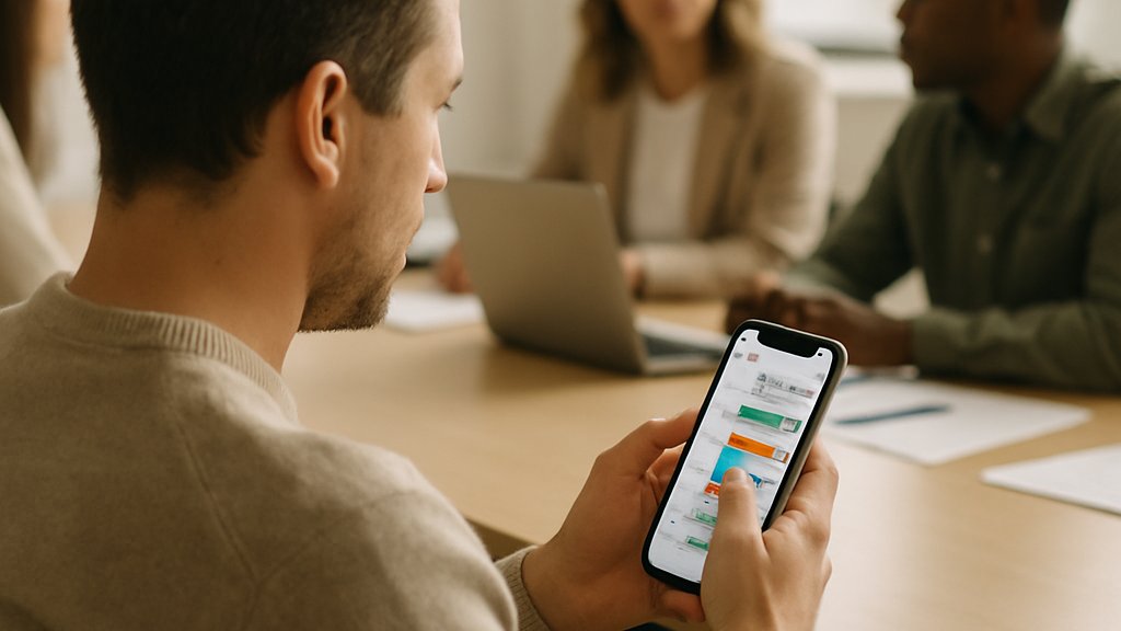 AI Scheduling Assistant used on iPhone in a real office setting