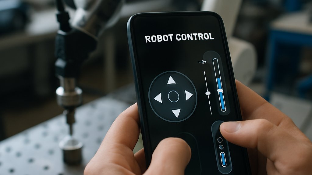 Remote Robot Control app on smartphone with robotic arm automation