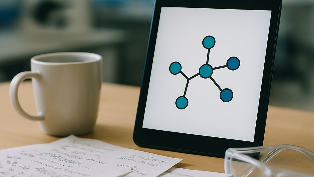 Scientist desk with AI Drug Design workflow and molecule analysis