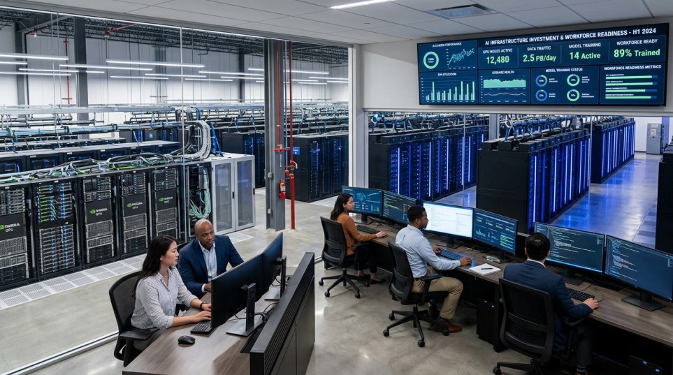 Professionals working with AI infrastructure reflecting AI Infrastructure Investment