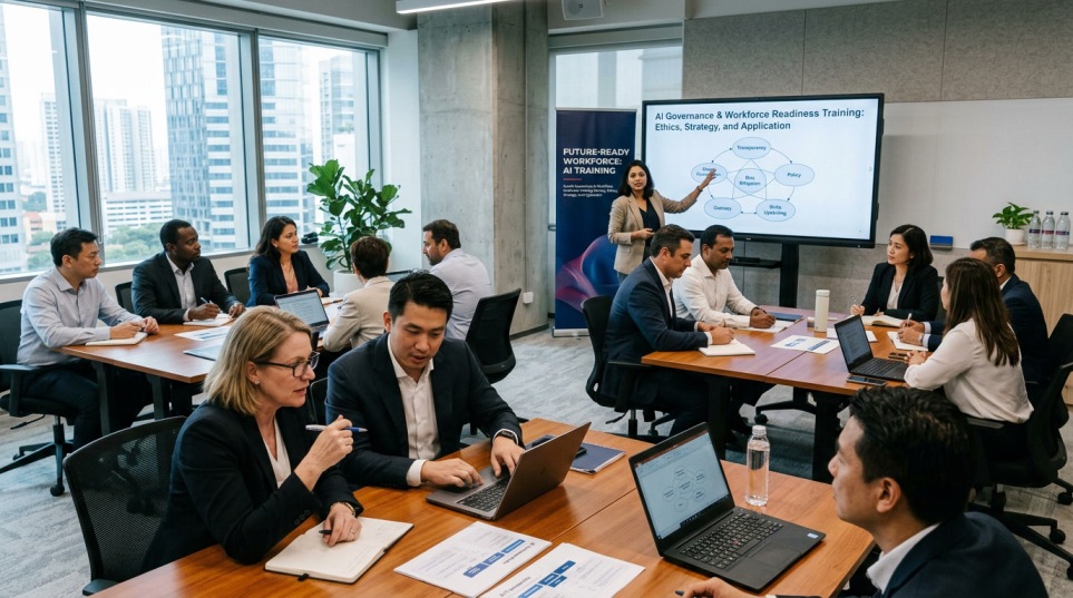 Professionals participating in AI training to support governance and workforce readiness