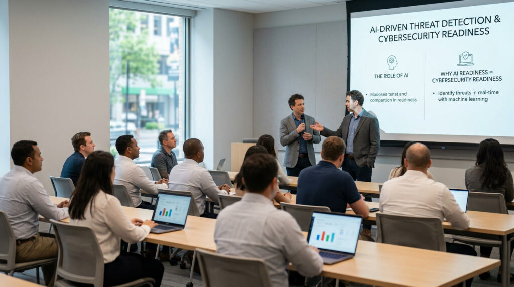 Employees participating in ESET AI Training to detect AI-driven cybersecurity threats