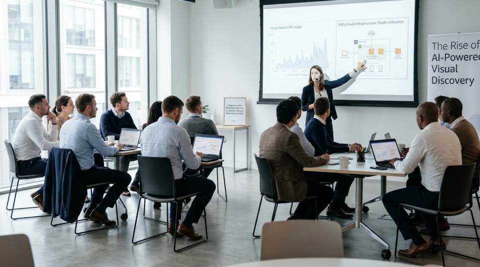 Employees learning AI visual search and AWS-powered discovery systems
