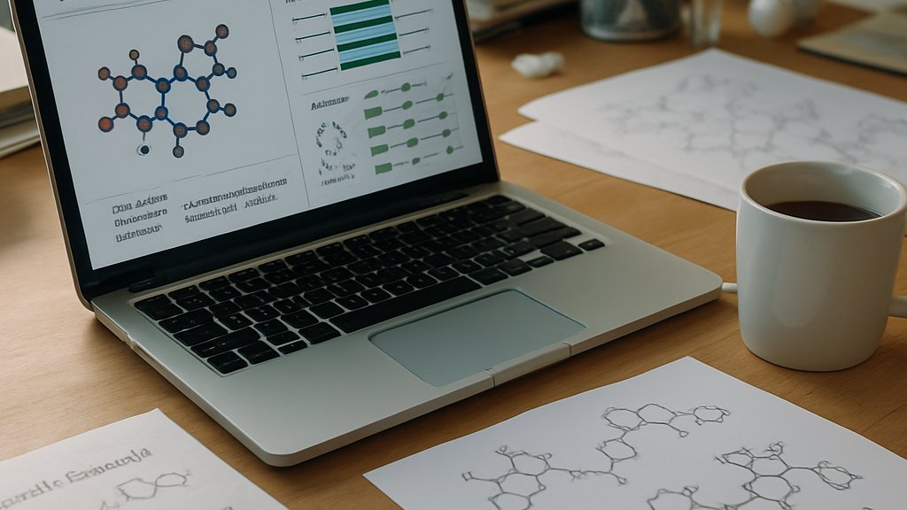 Molecular AI Agents optimizing drug candidates on a scientist desk