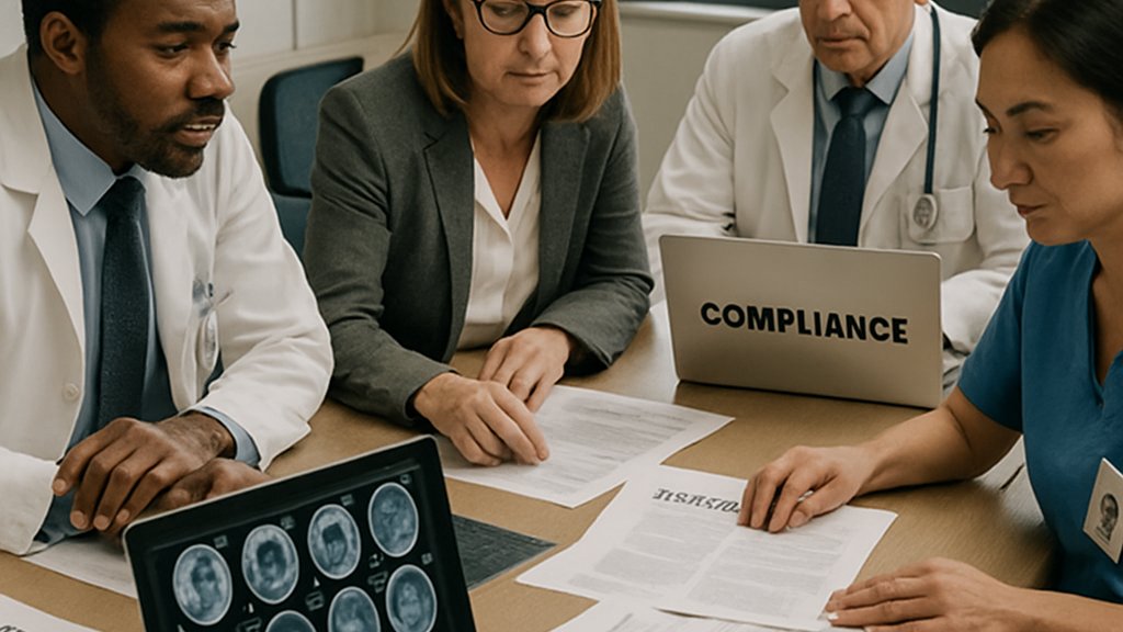 Compliance meeting addressing AI Imaging Misuse detection and hospital policy