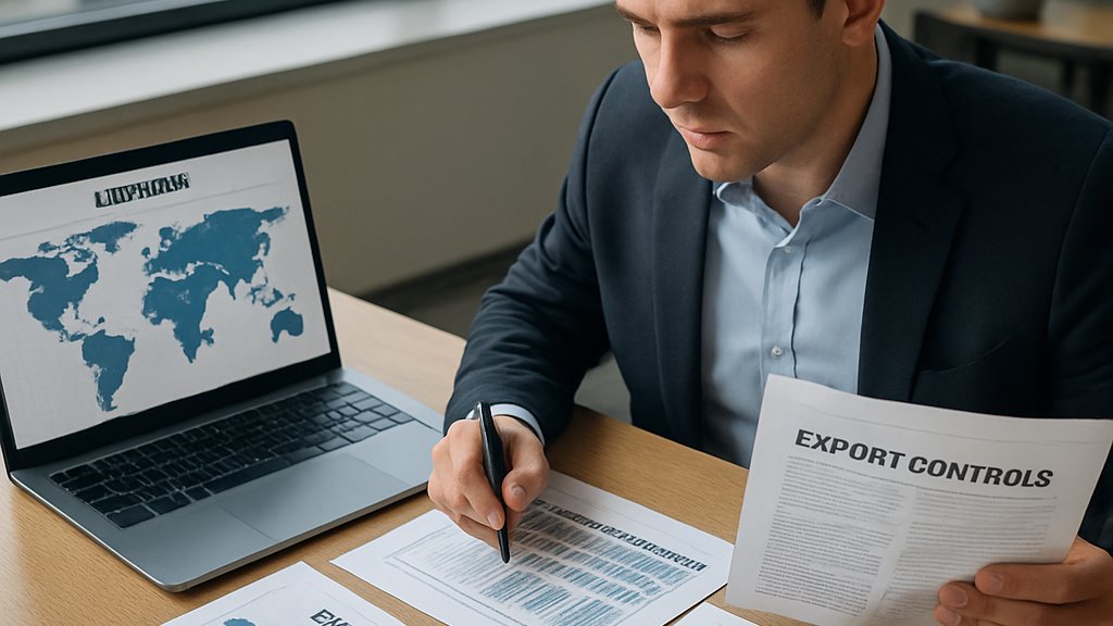 Business analyst studies trade charts during AI Chip Restrictions policy debate