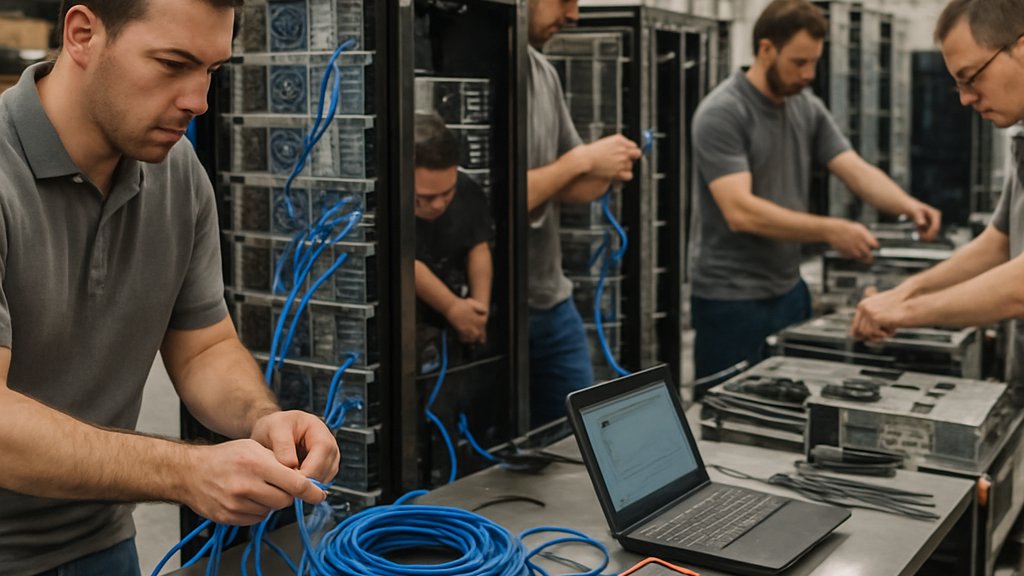 Engineers build server racks for AI Supply Chain infrastructure