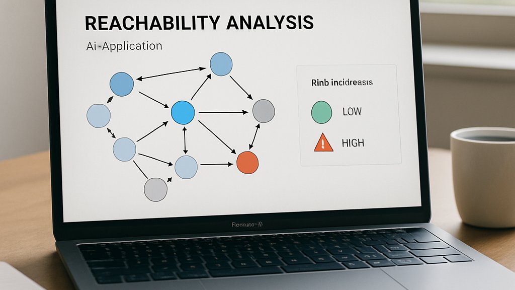 Laptop screen showing AI Threat Modeling reachability analysis dashboard