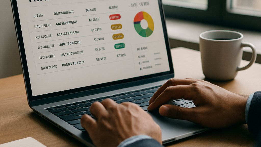 AI Fraud Detection analyst reviewing risk scores on a laptop at work