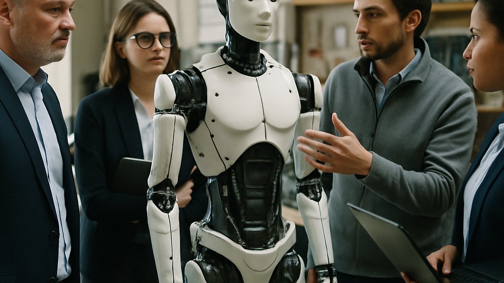 Humanoid Robotics IPO team evaluating robot prototype in lab