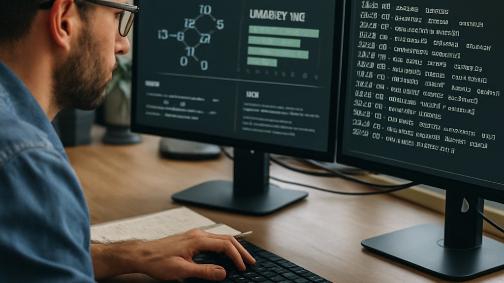 Engineer analyzing Model Routing Platforms performance data in an office