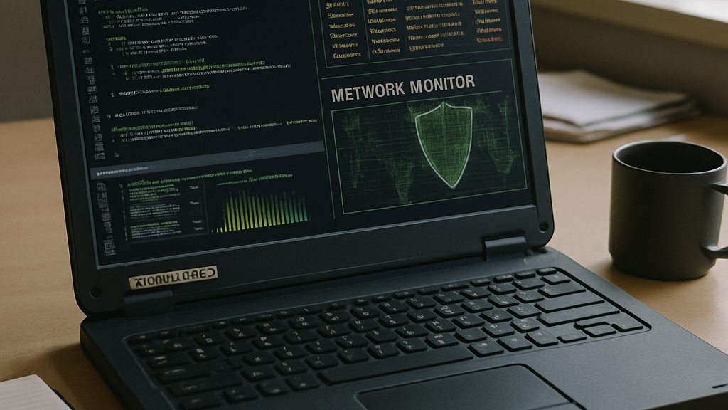 Secure laptop showing Agentic Security Systems dashboard for cyber defense