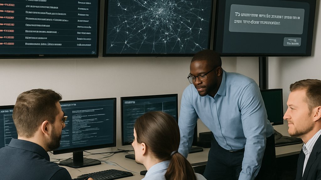 Security team responds to AI Cyber Warfare attack patterns in command center