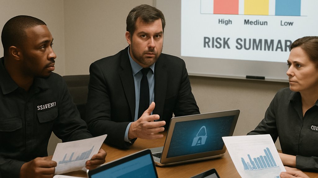 Security team discussing AI Threat Intelligence strategy in meeting room